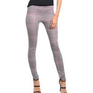 Black Pink White Houndstooth Print Skinny Pants